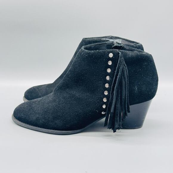 Vionic Boots Womens 8.5 Black Suede Ankle Booties Tassel Studded Zip Western - Picture 4 of 11